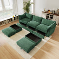 U Shape 3 Seater Deep Seat Sofa Couch with Ottomans,3-Seat Sofa with with 2 Movable Ottomans, Oversized Modular Sectional Sofa with Storage Pull out Drawer Under Each Seat,Chenille Green