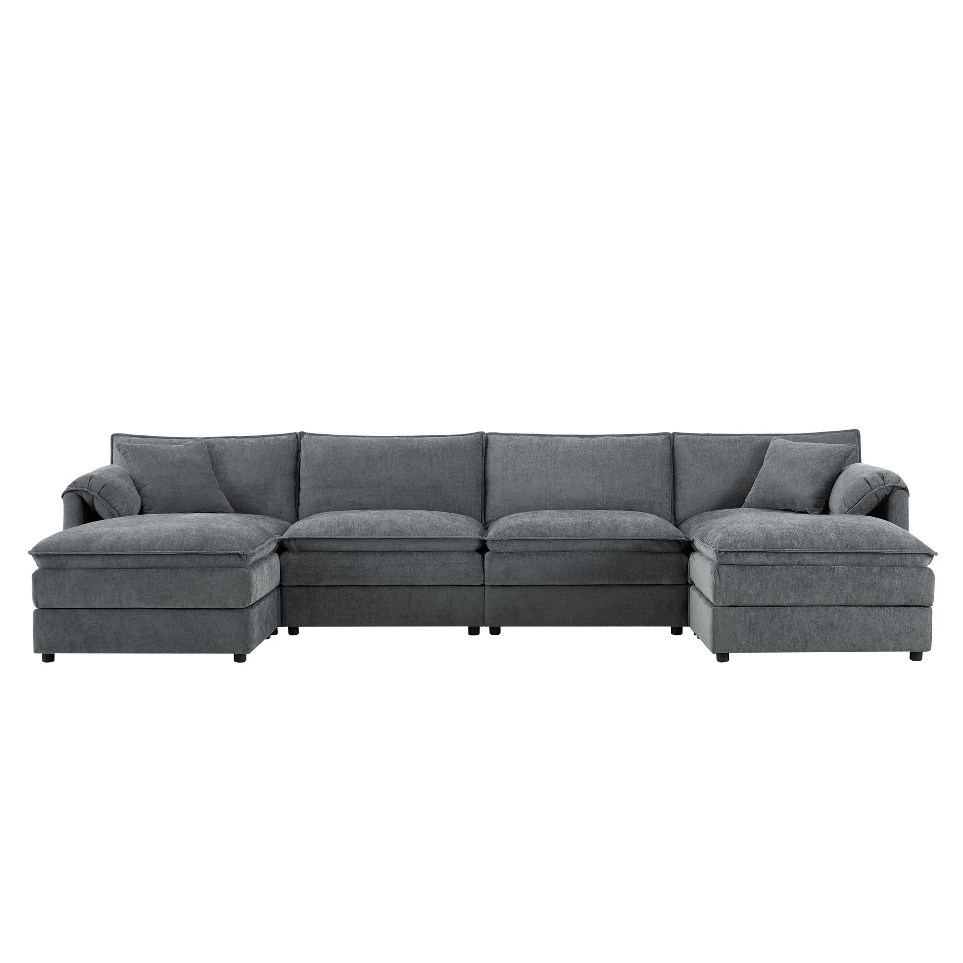 [VIDEO] 136' Chenille Modular Sectional Sofa with Deep and Wide Seat,U Shaped Cloud Couch Set with Double Cushions,6 Seat Sofa with Movable Ottomans,Oversized Indoor Furniture for Living Room,3 Colors