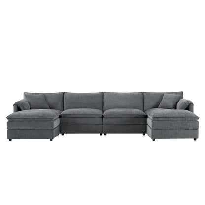 [VIDEO] 136' Chenille Modular Sectional Sofa with Deep and Wide Seat,U Shaped Cloud Couch Set with Double Cushions,6 Seat Sofa with Movable Ottomans,Oversized Indoor Furniture for Living Room,3 Colors