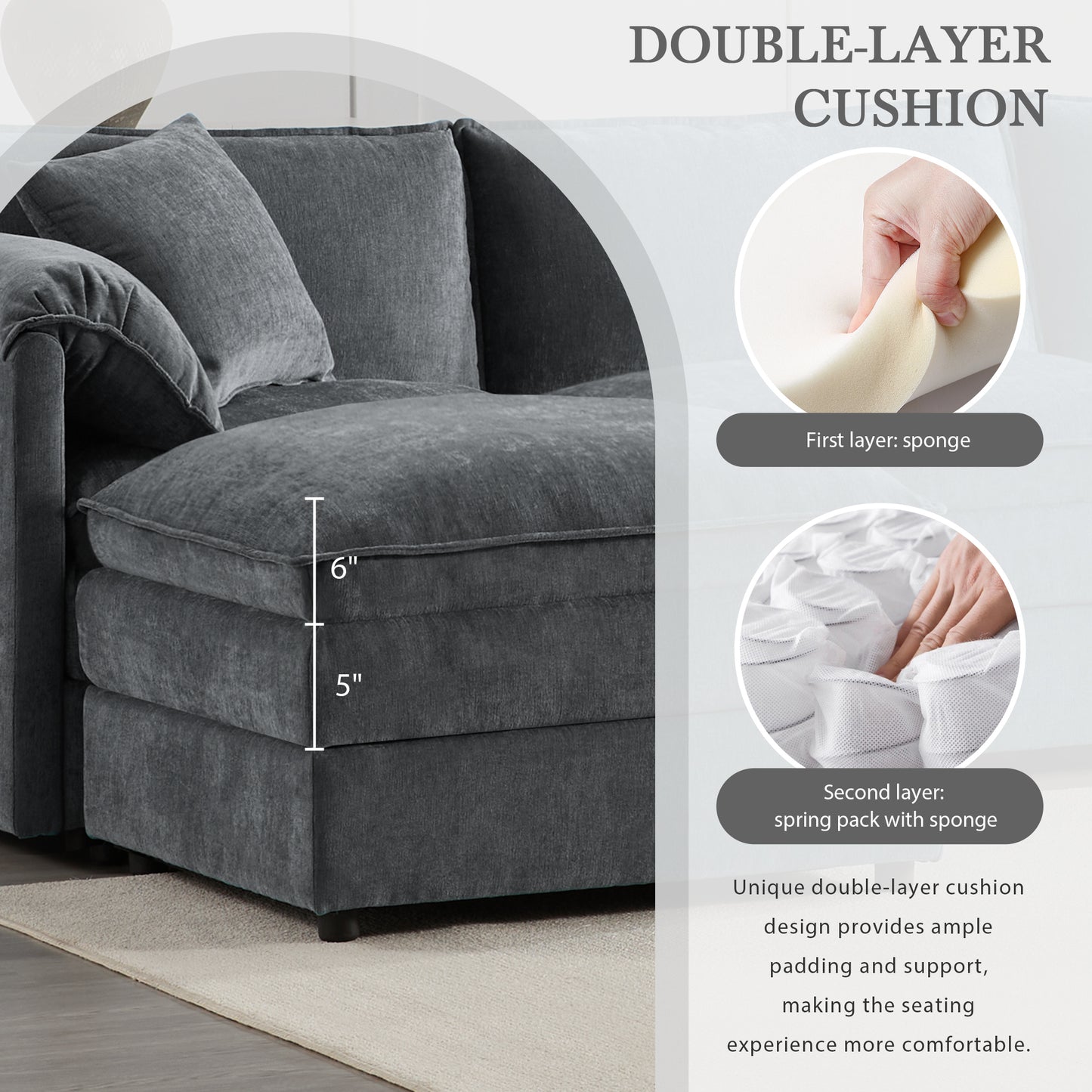 [VIDEO] 136' Chenille Modular Sectional Sofa with Deep and Wide Seat,U Shaped Cloud Couch Set with Double Cushions,6 Seat Sofa with Movable Ottomans,Oversized Indoor Furniture for Living Room,3 Colors