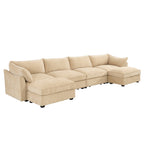 U Shape 4 Seater Deep Seat Sofa Couch with Ottomans,4-Seat Sofa with with 2 Movable Ottomans,, Oversized Modular Sectional Sofa with 6 Seats and Storage Pull out Drawer Under Each Seat,Chenille Wheat