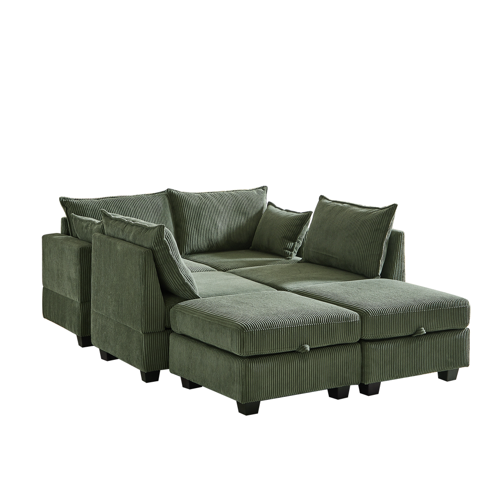 113.5'' Modular Sectiona Corduroy Sofa, Sectional Couches for Living Room U Shaped Sectional Couch with Storage Ottoman, 6 Seats Convertible Sectionals with Chaise