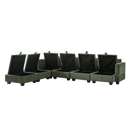 113.5'' Modular Sectiona Corduroy Sofa, Sectional Couches for Living Room U Shaped Sectional Couch with Storage Ottoman, 6 Seats Convertible Sectionals with Chaise