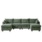 113.5'' Modular Sectiona Corduroy Sofa, Sectional Couches for Living Room U Shaped Sectional Couch with Storage Ottoman, 6 Seats Convertible Sectionals with Chaise