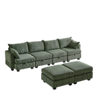 113.5'' Modular Sectiona Corduroy Sofa, Sectional Couches for Living Room U Shaped Sectional Couch with Storage Ottoman, 6 Seats Convertible Sectionals with Chaise