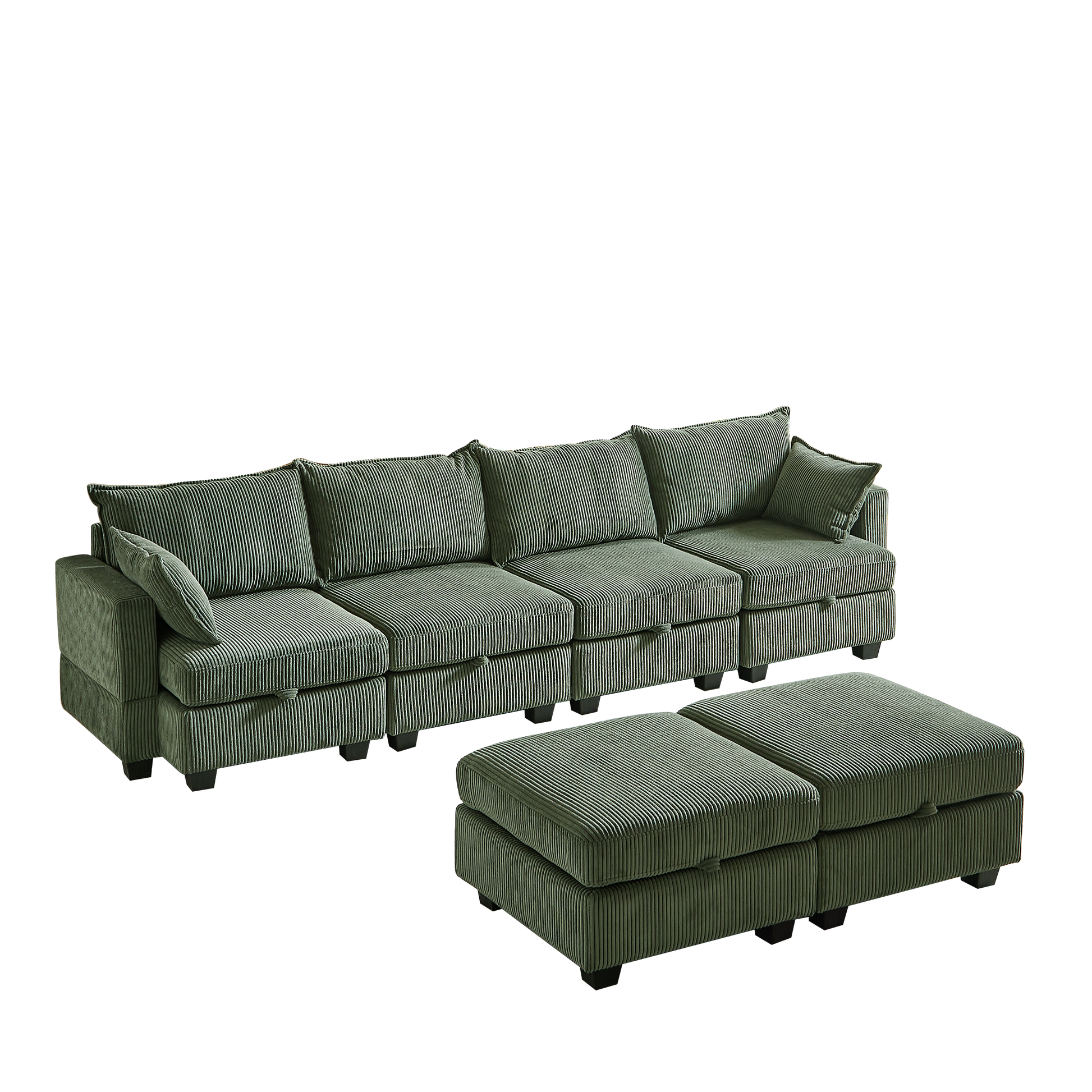113.5'' Modular Sectiona Corduroy Sofa, Sectional Couches for Living Room U Shaped Sectional Couch with Storage Ottoman, 6 Seats Convertible Sectionals with Chaise