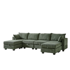 113.5'' Modular Sectiona Corduroy Sofa, Sectional Couches for Living Room U Shaped Sectional Couch with Storage Ottoman, 6 Seats Convertible Sectionals with Chaise