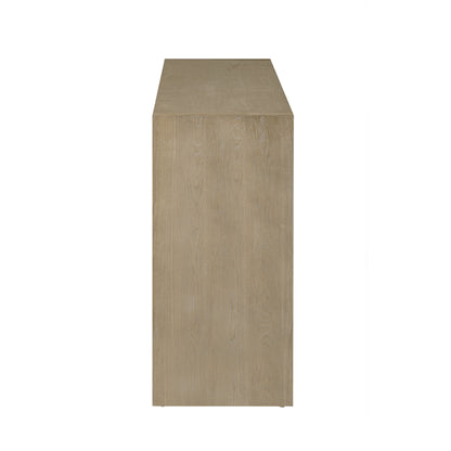 U_Style 60' 3-Door Sideboard with 3 Drawers - Modern Solid Ash Veneer MDF Sideboard, Semi-Open Shelf & Center Semi-Circular Cutout in Back Panel, Large Storage Cabinet for Living Room, Hallway, Dining