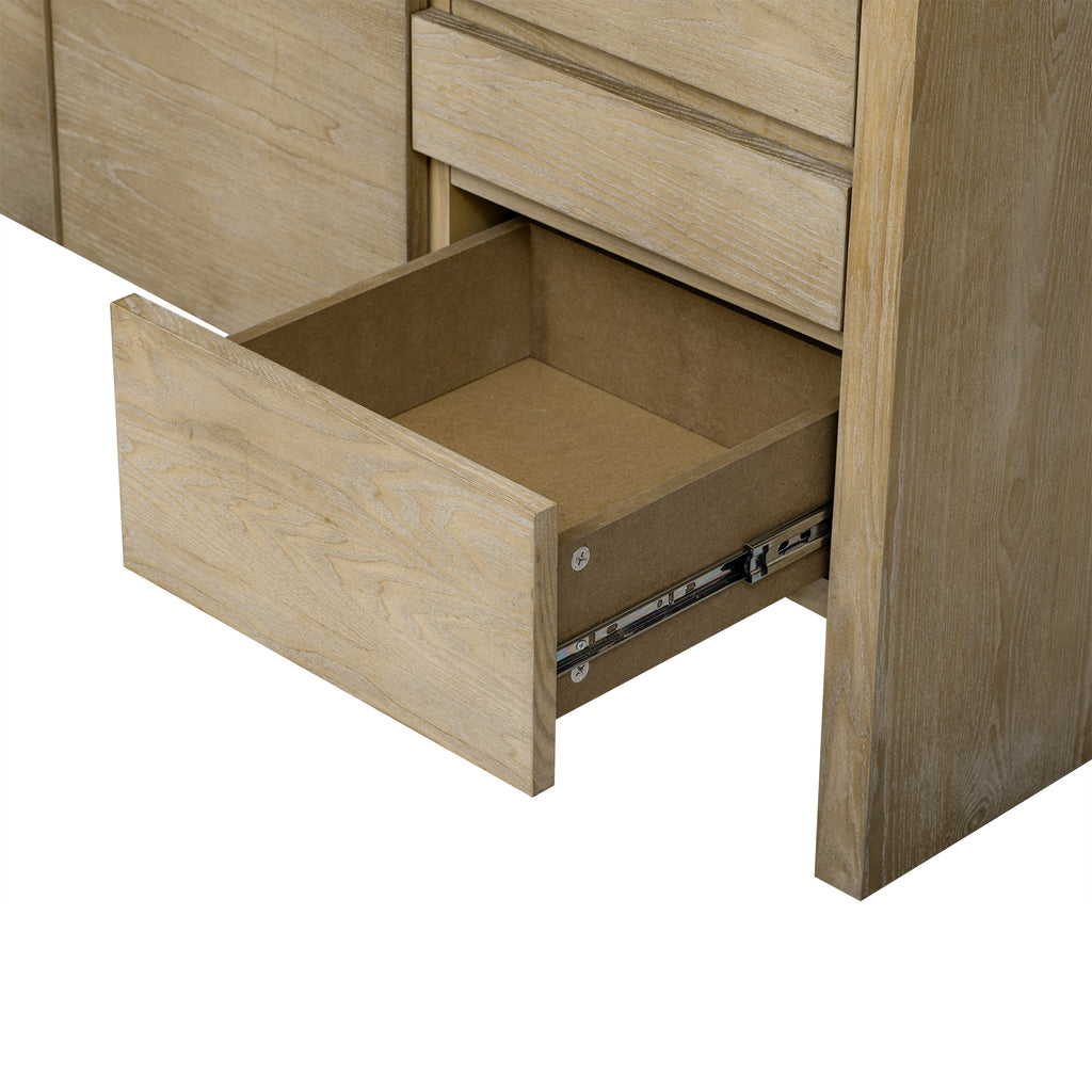 U_Style 60' 3-Door Sideboard with 3 Drawers - Modern Solid Ash Veneer MDF Sideboard, Semi-Open Shelf & Center Semi-Circular Cutout in Back Panel, Large Storage Cabinet for Living Room, Hallway, Dining