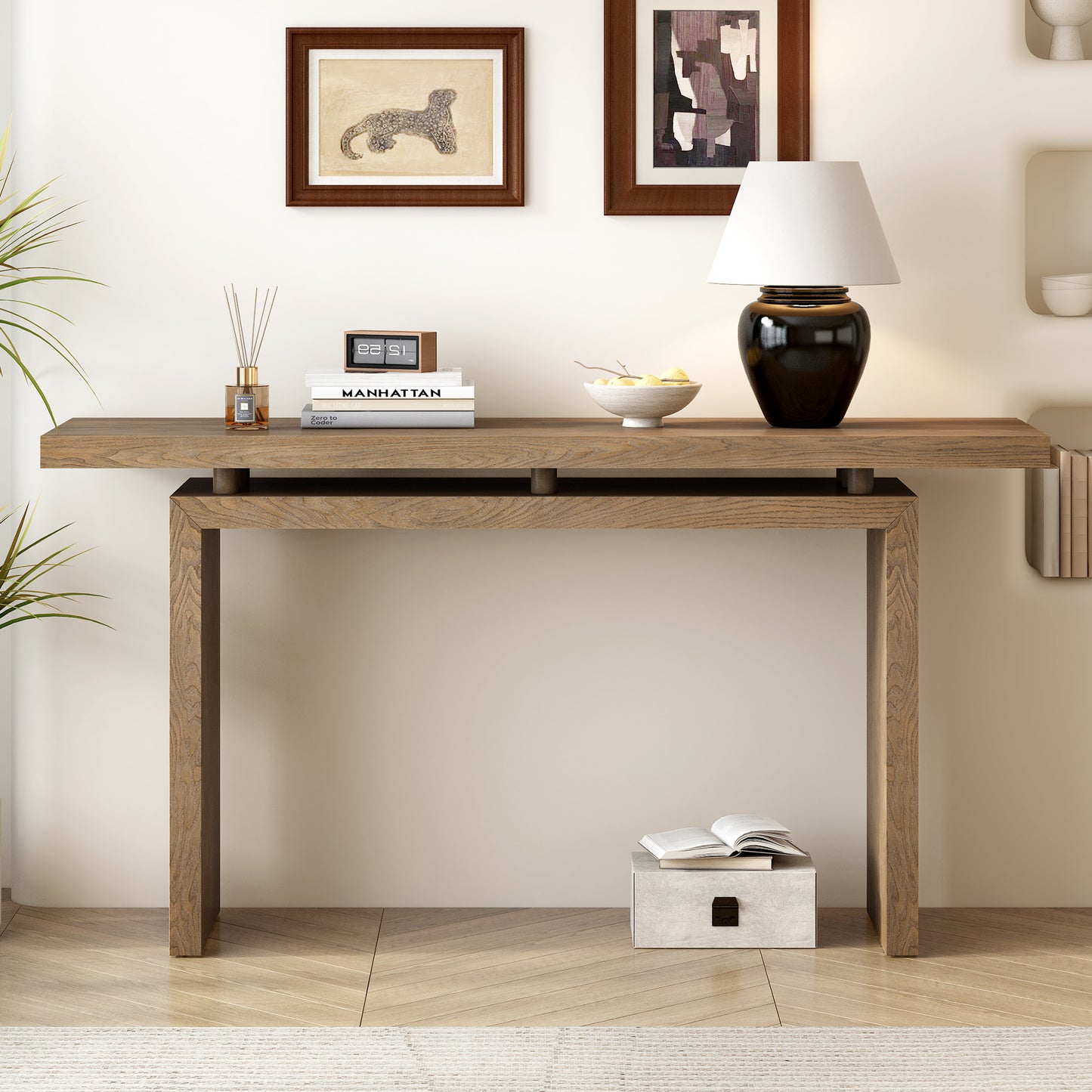 U_STYLE Uniquely Designed Ash Veneer Console Table, Modern Simple Style, Featuring Clever Tabletop Design, Suitable for Entryway, Hallway, Living Room, Foyer