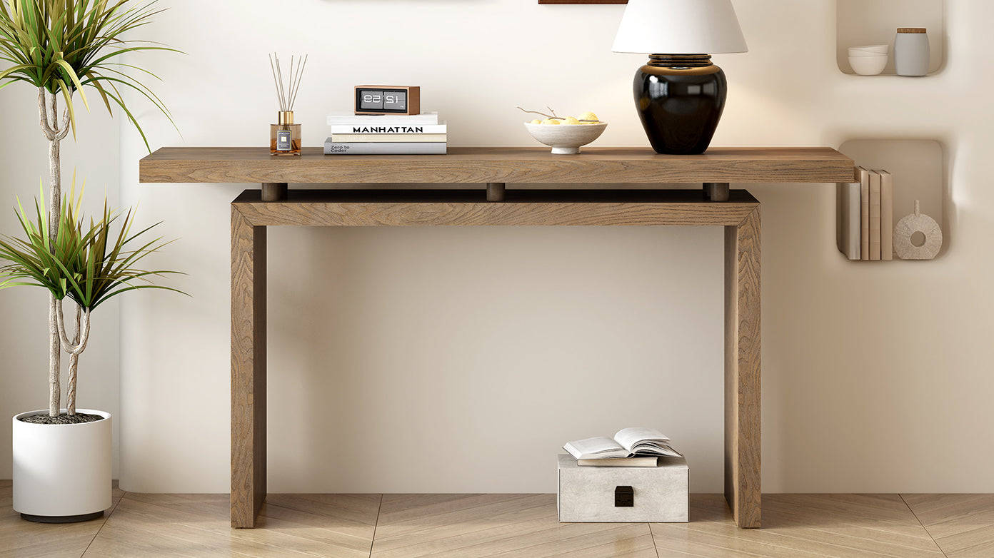 U_STYLE Uniquely Designed Ash Veneer Console Table, Modern Simple Style, Featuring Clever Tabletop Design, Suitable for Entryway, Hallway, Living Room, Foyer