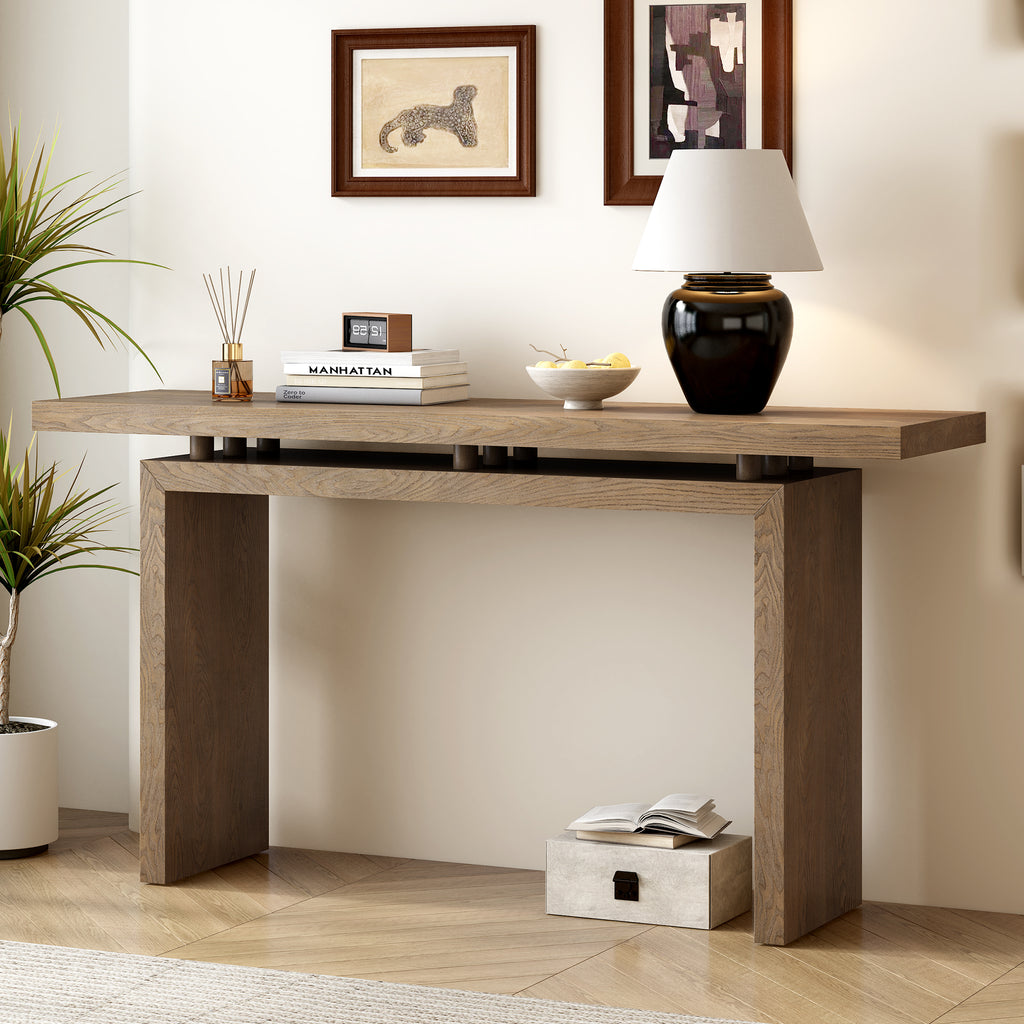 U_STYLE Uniquely Designed Ash Veneer Console Table, Modern Simple Style, Featuring Clever Tabletop Design, Suitable for Entryway, Hallway, Living Room, Foyer