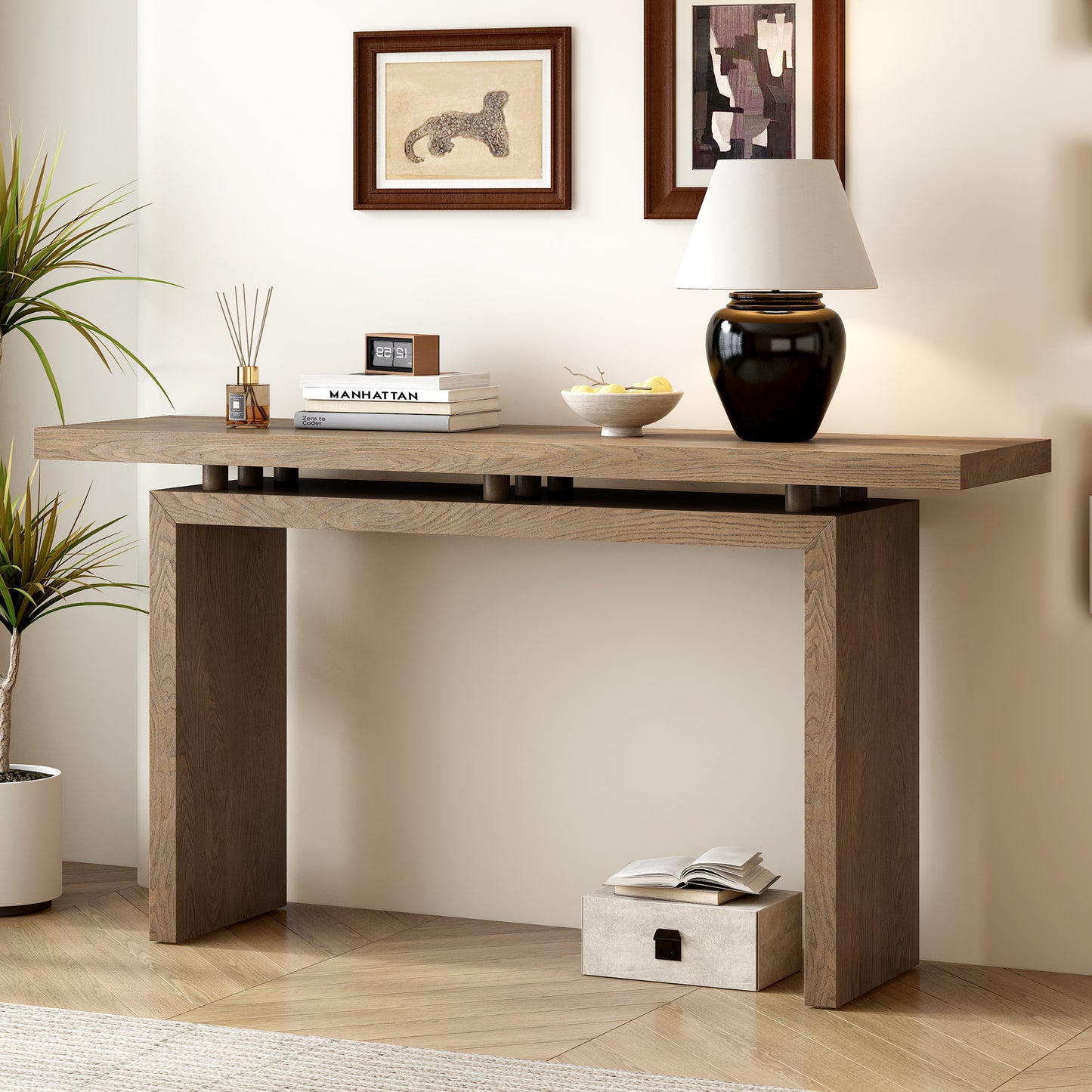 U_STYLE Uniquely Designed Ash Veneer Console Table, Modern Simple Style, Featuring Clever Tabletop Design, Suitable for Entryway, Hallway, Living Room, Foyer