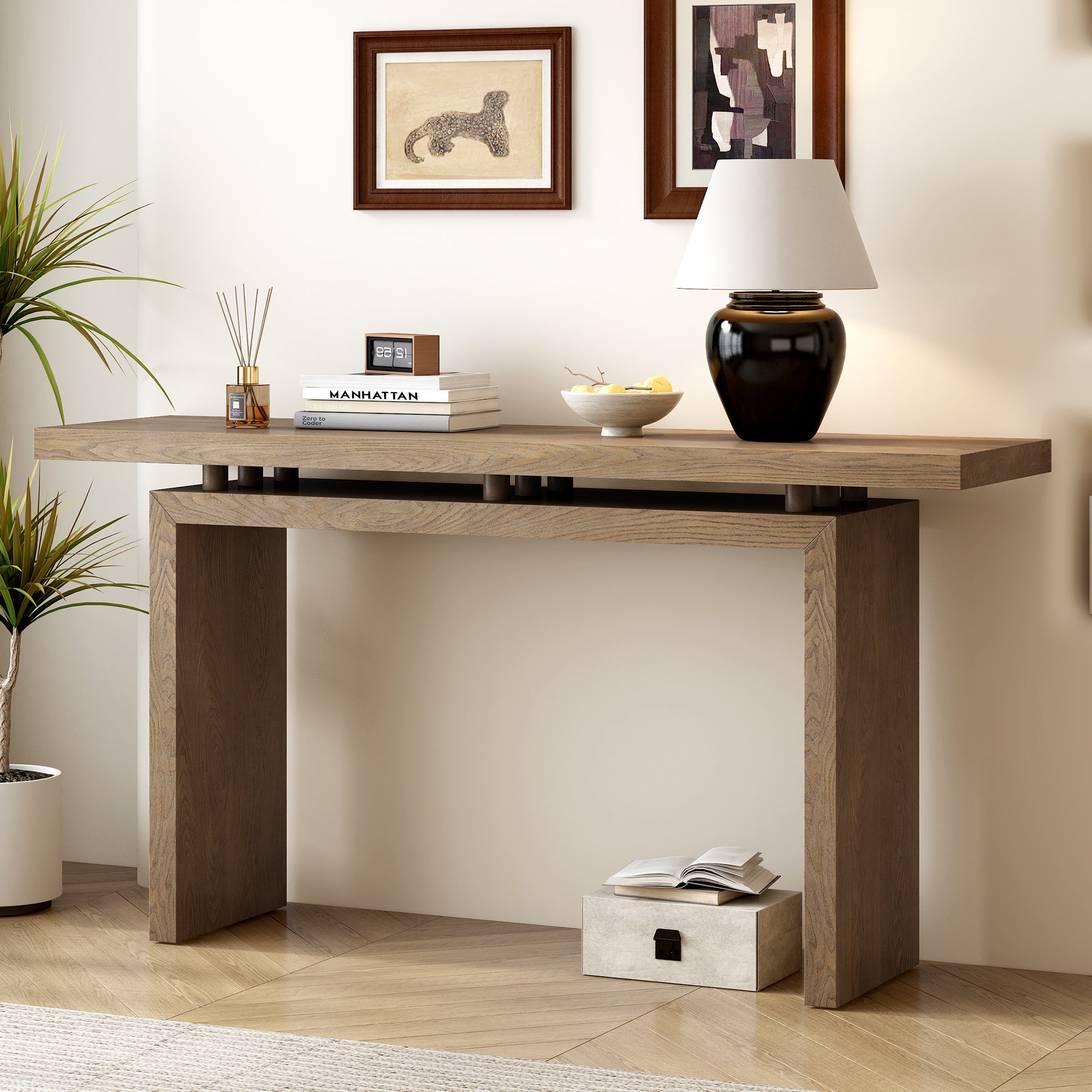 U_STYLE Uniquely Designed Ash Veneer Console Table, Modern Simple Style, Featuring Clever Tabletop Design, Suitable for Entryway, Hallway, Living Room, Foyer