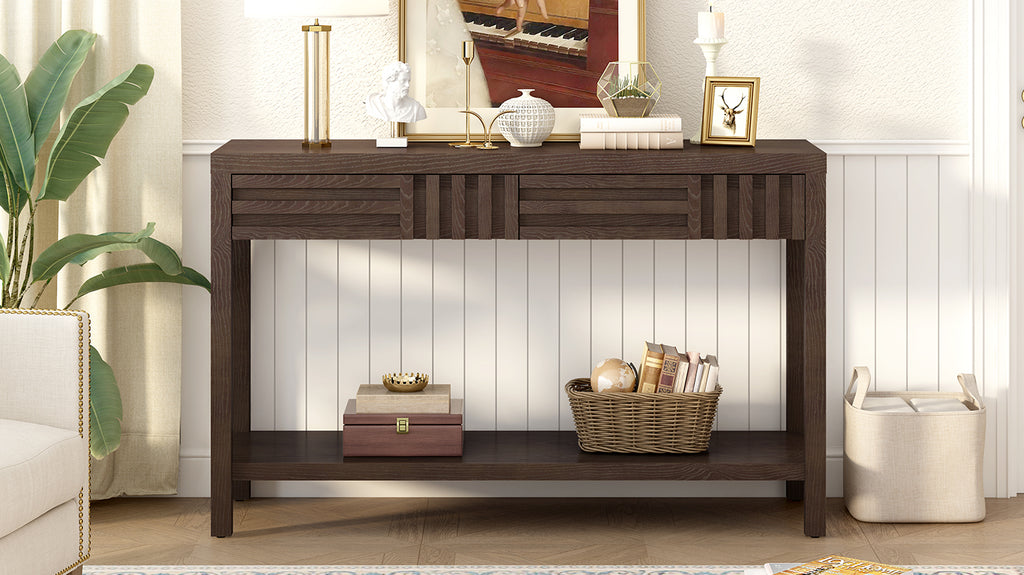 U_STYLE Ash Veneer Modern Style Console Table, Striped Design, Suitable for Entryway, Corridor, Foyer, Living Room, Study