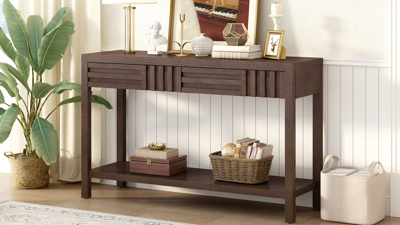 U_STYLE Ash Veneer Modern Style Console Table, Striped Design, Suitable for Entryway, Corridor, Foyer, Living Room, Study