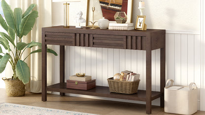 U_STYLE Ash Veneer Modern Style Console Table, Striped Design, Suitable for Entryway, Corridor, Foyer, Living Room, Study