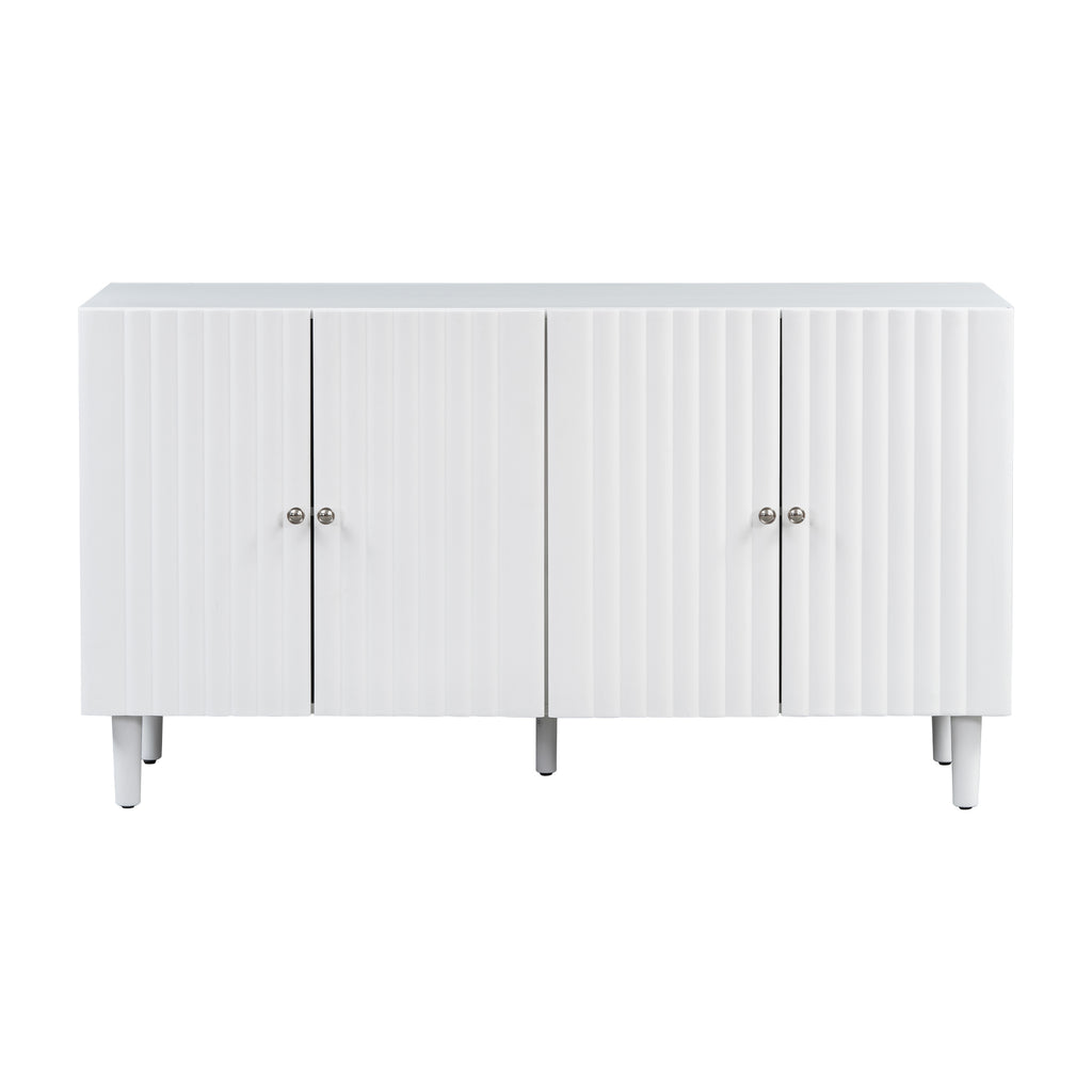 U_STYLE Elegant Four-Door Sideboard with Wavy Pattern Doors, Cylindrical Legs, and Sleek Metal Handles, Adjustable, Suitable for Study, Entryway and Living Room
