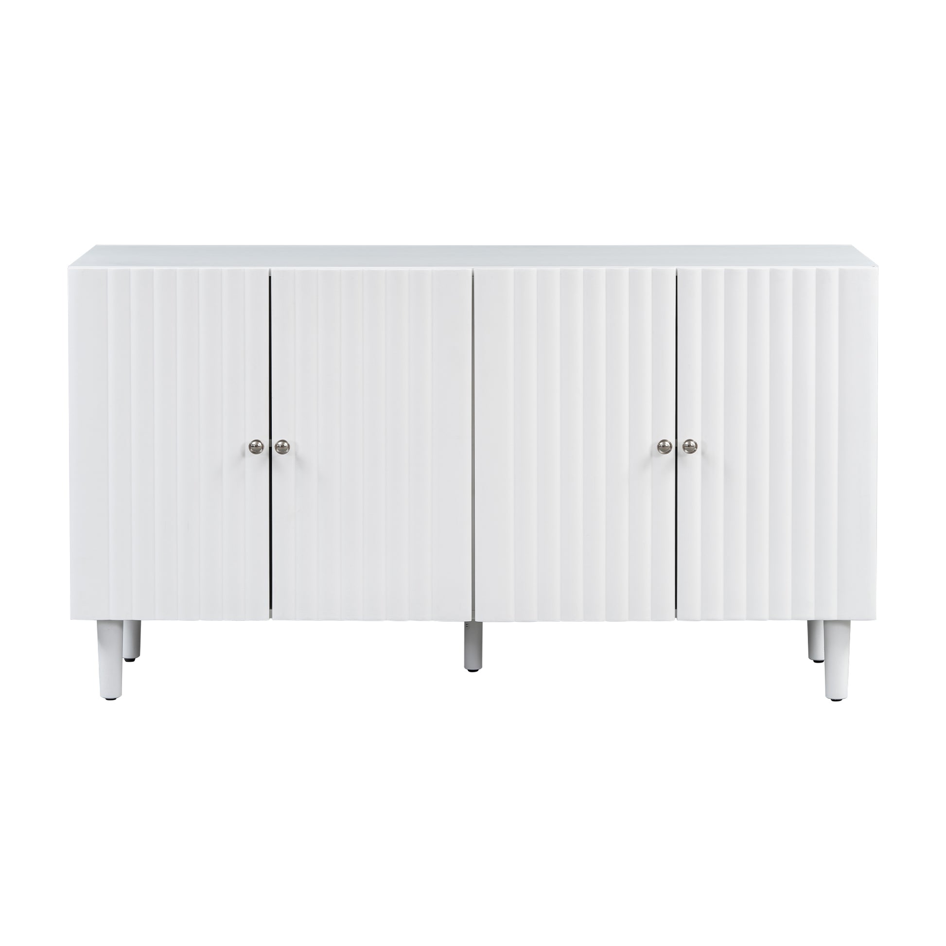 U_STYLE Elegant Four-Door Sideboard with Wavy Pattern Doors, Cylindrical Legs, and Sleek Metal Handles, Adjustable, Suitable for Study, Entryway and Living Room