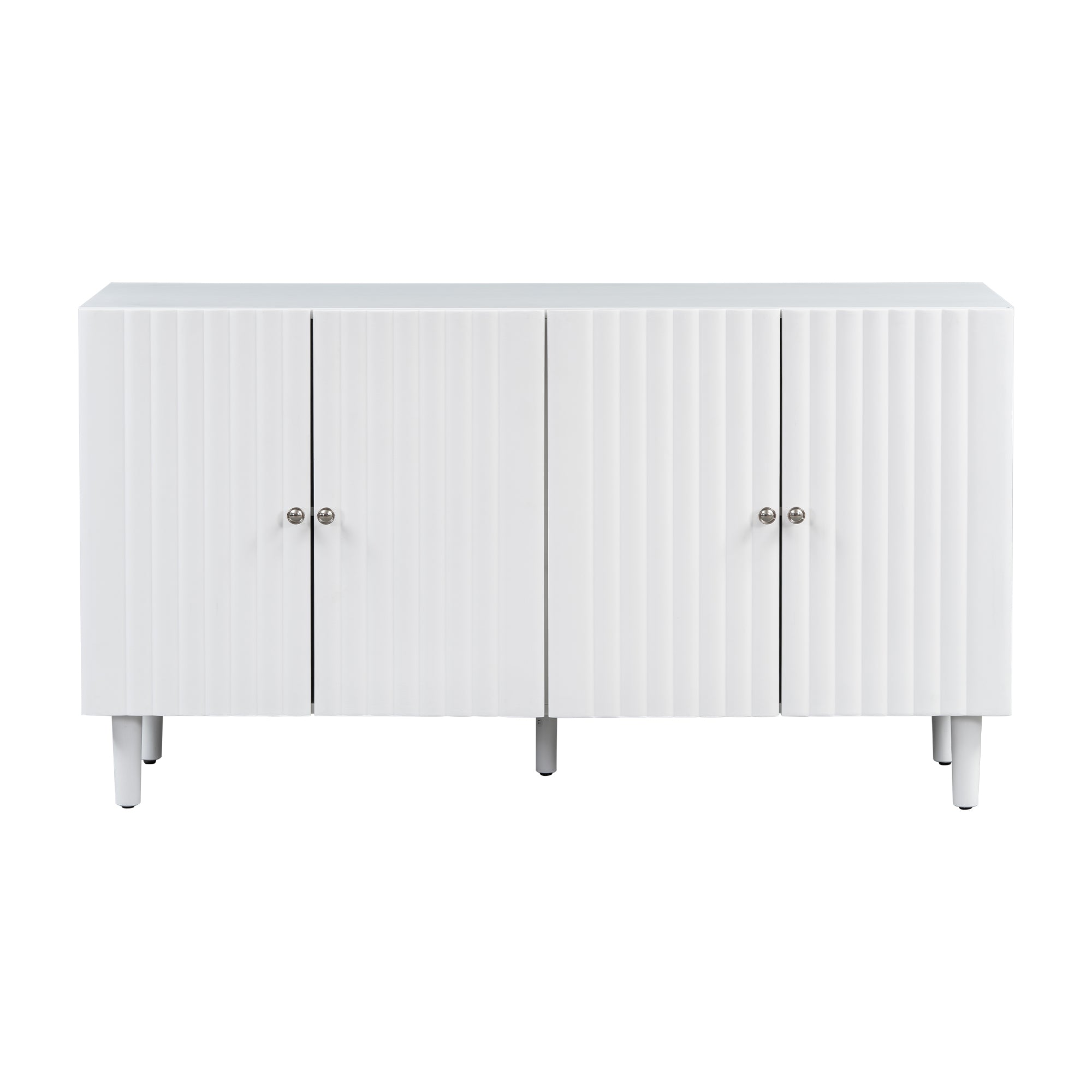 U_STYLE Elegant Four-Door Sideboard with Wavy Pattern Doors, Cylindrical Legs, and Sleek Metal Handles, Adjustable, Suitable for Study, Entryway and Living Room