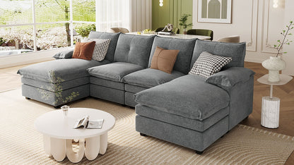 U_STYLE U-Shaped Chenille Sectional Sofa with Adjustable Armrest Pillows - Perfect for Living Rooms, Offices, and Spacious Spaces