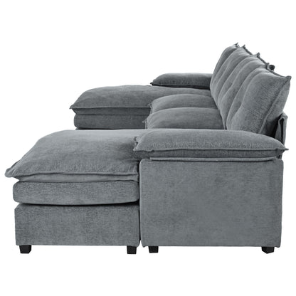 U_STYLE U-Shaped Chenille Sectional Sofa with Adjustable Armrest Pillows - Perfect for Living Rooms, Offices, and Spacious Spaces
