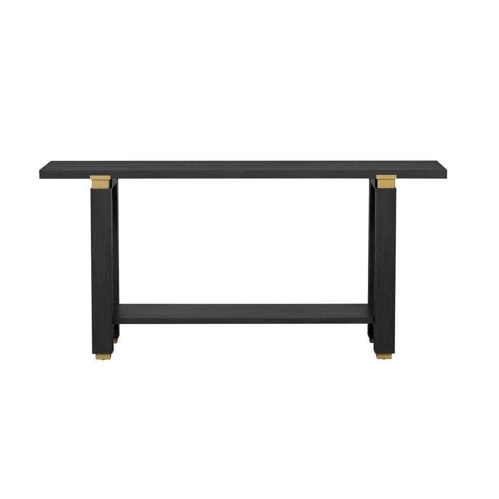 U_Style 62.9' Modern Minimalist Console Table, Solid Wood Entryway Sofa Table with Metal Accents, Built-in Shelf, for Living Room, Hallway (3 Colors: Black, Gray, Natural)