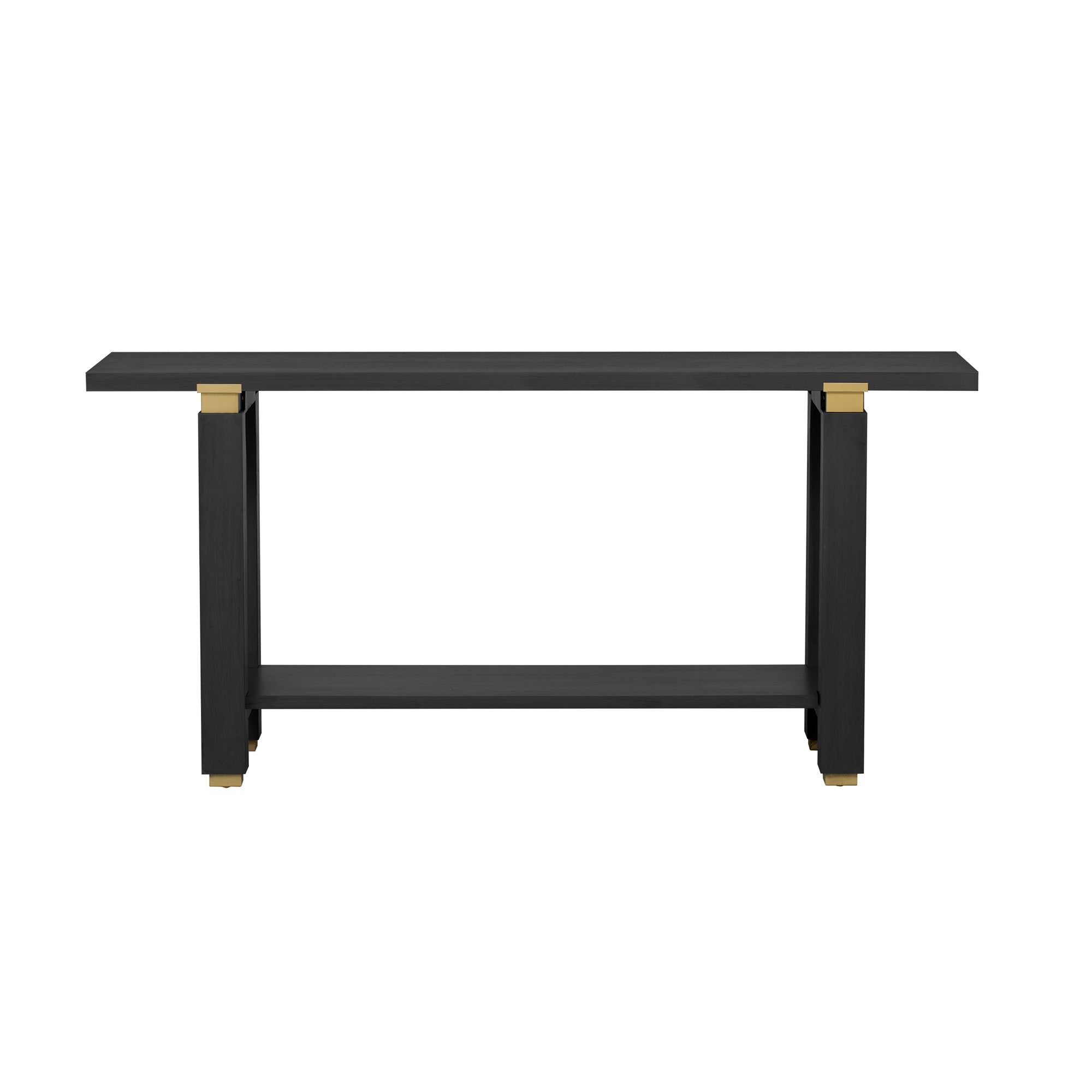 U_Style 62.9' Modern Minimalist Console Table, Solid Wood Entryway Sofa Table with Metal Accents, Built-in Shelf, for Living Room, Hallway (3 Colors: Black, Gray, Natural)