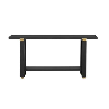 U_Style 62.9' Modern Minimalist Console Table, Solid Wood Entryway Sofa Table with Metal Accents, Built-in Shelf, for Living Room, Hallway (3 Colors: Black, Gray, Natural)