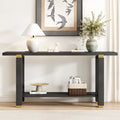 U_Style 62.9' Modern Minimalist Console Table, Solid Wood Entryway Sofa Table with Metal Accents, Built-in Shelf, for Living Room, Hallway (3 Colors: Black, Gray, Natural)