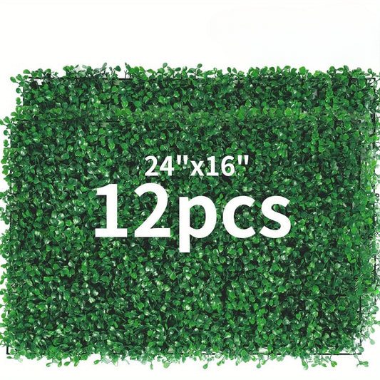 12PCS 24'x16' Artificial Boxwood Boards, UV Protected Grass Wall Panels & Boxwood Fence Panels for Green Wall Decor, Garden Fence, Wedding Backyard Decoration