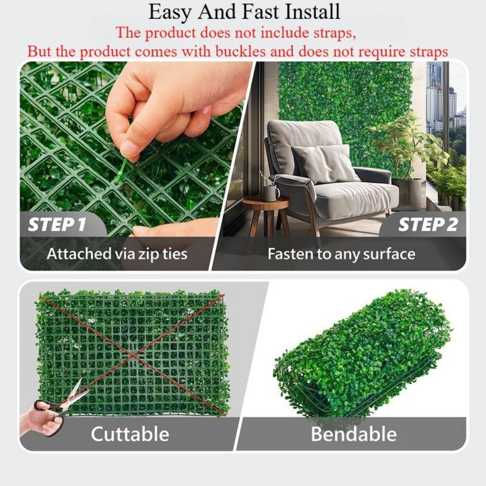 12PCS 24'x16' Artificial Boxwood Boards, UV Protected Grass Wall Panels & Boxwood Fence Panels for Green Wall Decor, Garden Fence, Wedding Backyard Decoration