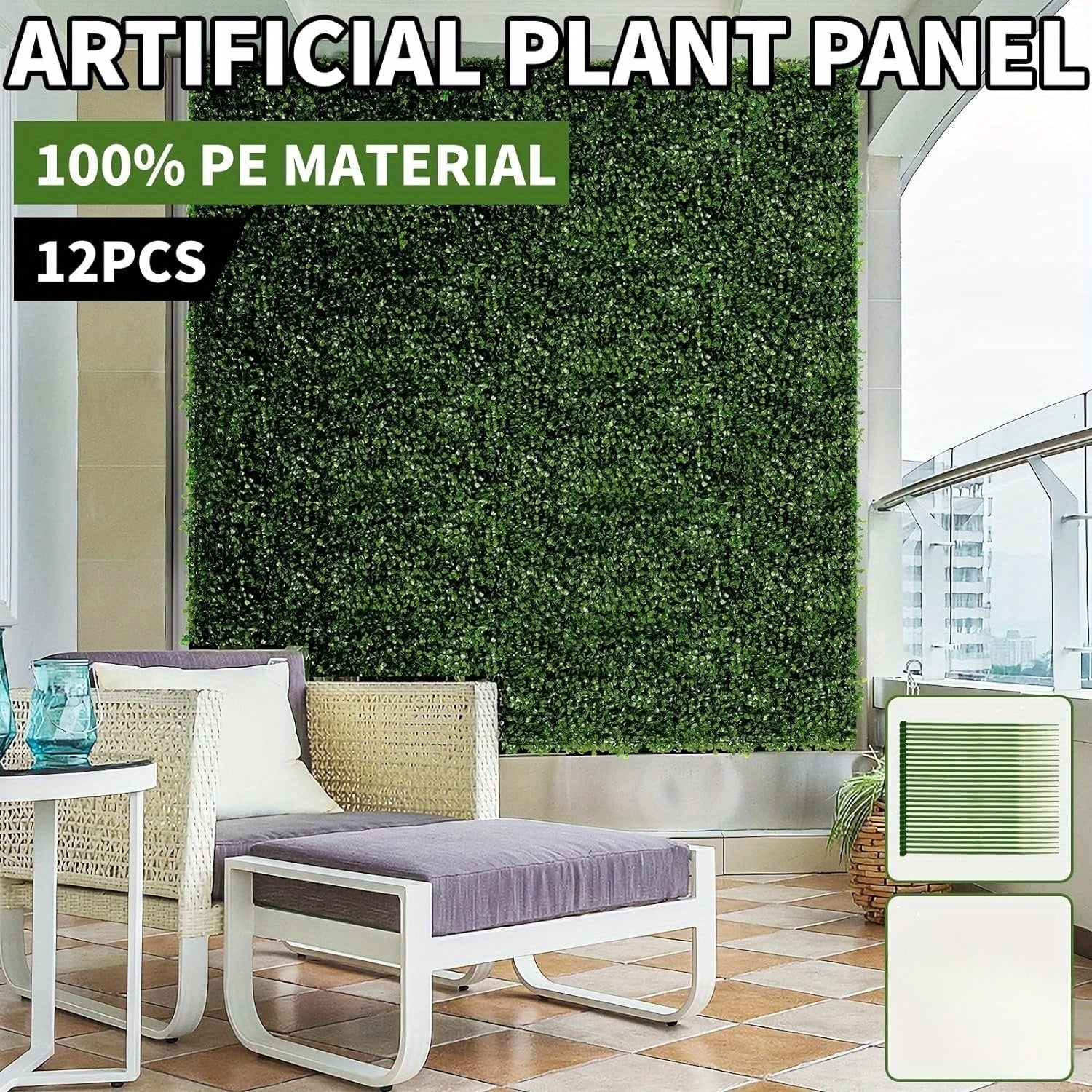 12PCS 24'x16' Artificial Boxwood Boards, UV Protected Grass Wall Panels & Boxwood Fence Panels for Green Wall Decor, Garden Fence, Wedding Backyard Decoration