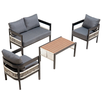 U_Style Multi-person Outdoor Iron Sofa Set with A table, Rattan Decoration, Waterproof, Rust-proof, Suitable for Garden, Lawn Use