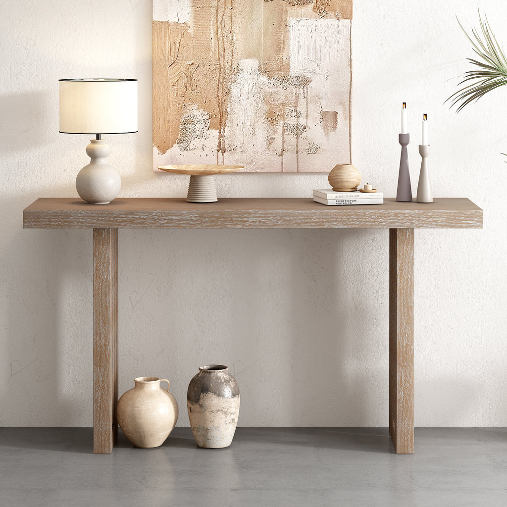 U_STYLE Uniquely Designed Oak Veneer Console Table with Distinctive Side Shapes, Suitable for Entryway, Hallway, Living Room, Foyer, Corridor