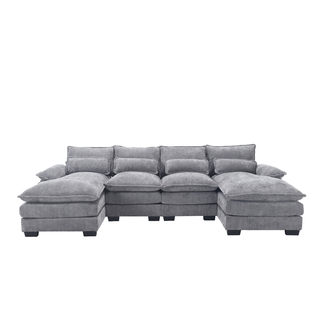 UNITED WE WIN Chenille, high quality sponge filling, solid wood frame, oversized four-seater, U-shaped combination sofa
