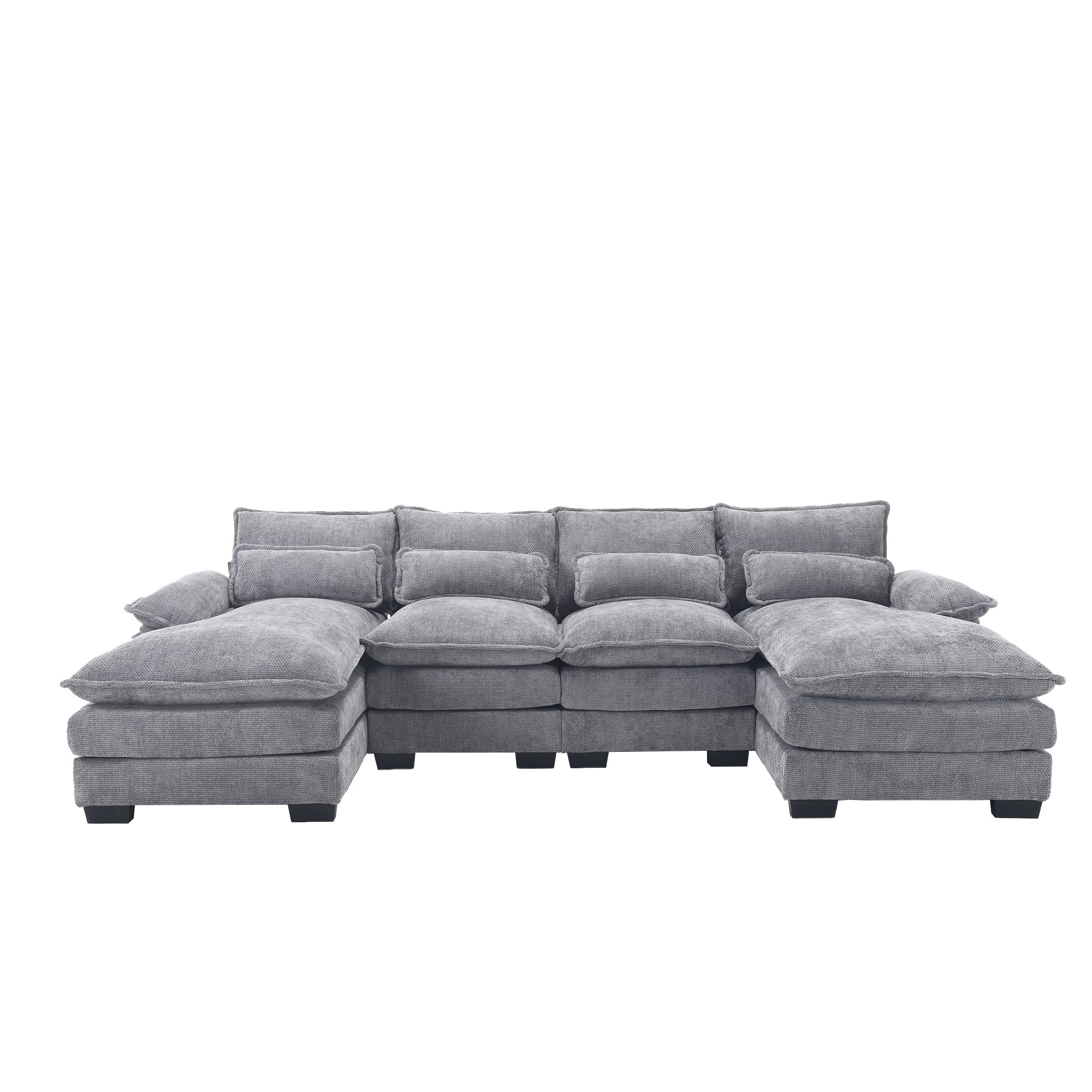 UNITED WE WIN Chenille, high quality sponge filling, solid wood frame, oversized four-seater, U-shaped combination sofa