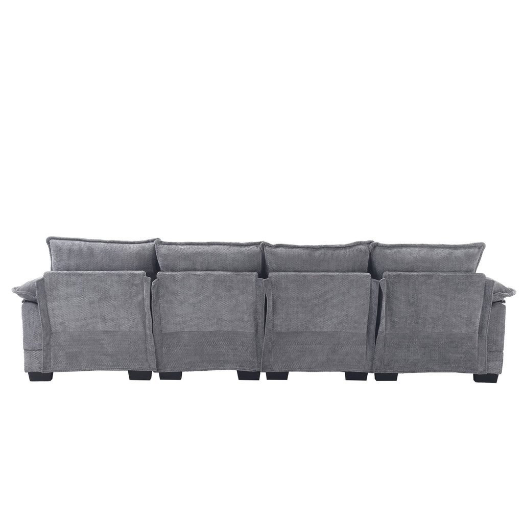 UNITED WE WIN Chenille, high quality sponge filling, solid wood frame, oversized four-seater, U-shaped combination sofa