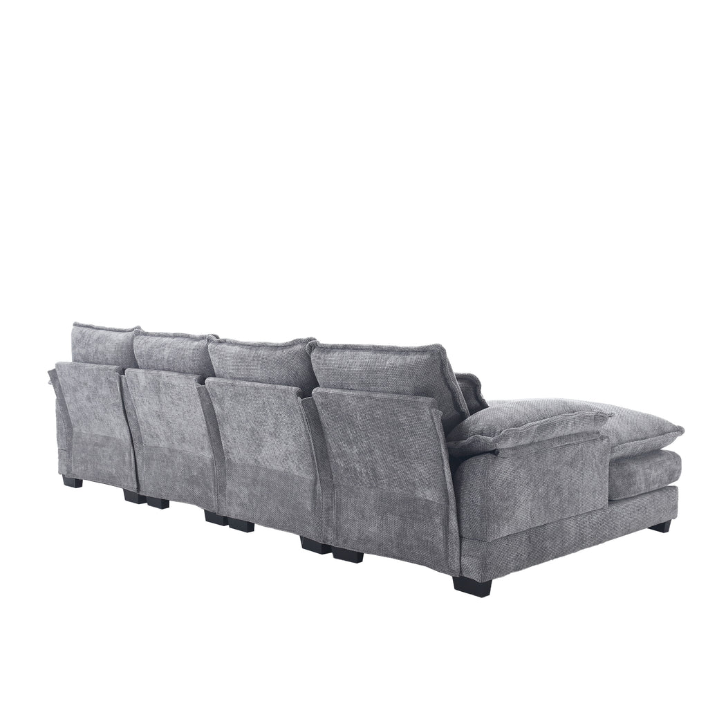 UNITED WE WIN Chenille, high quality sponge filling, solid wood frame, oversized four-seater, U-shaped combination sofa