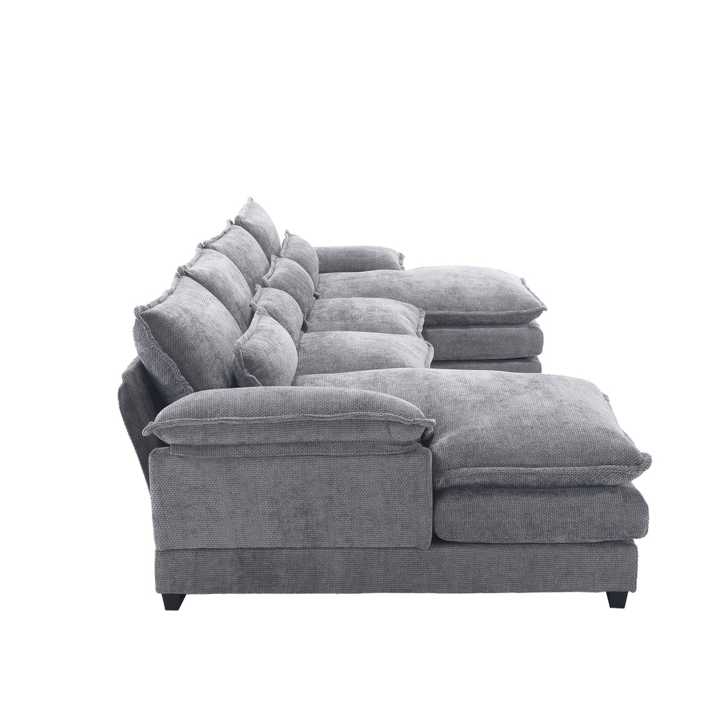UNITED WE WIN Chenille, high quality sponge filling, solid wood frame, oversized four-seater, U-shaped combination sofa