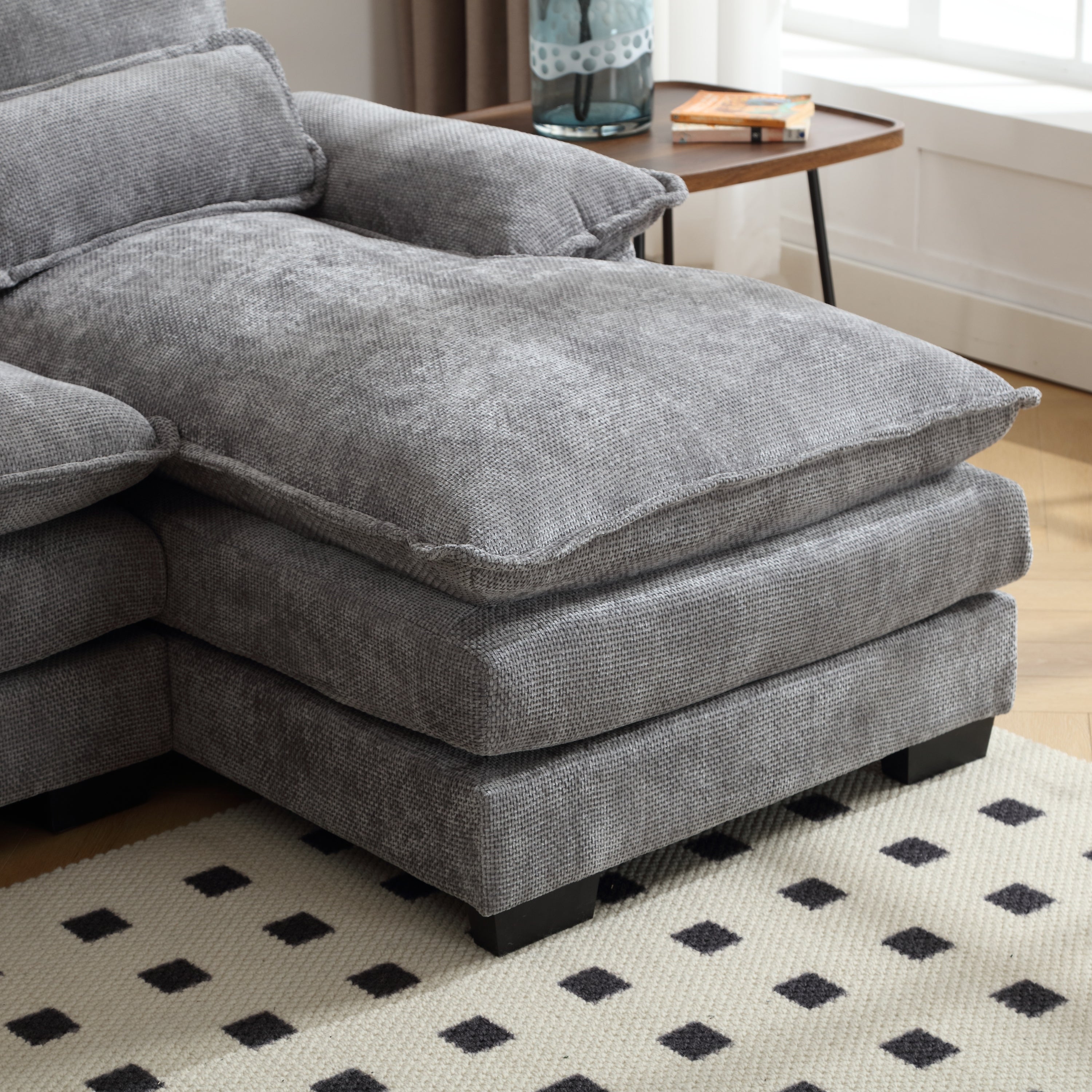 UNITED WE WIN Chenille, high quality sponge filling, solid wood frame, oversized four-seater, U-shaped combination sofa