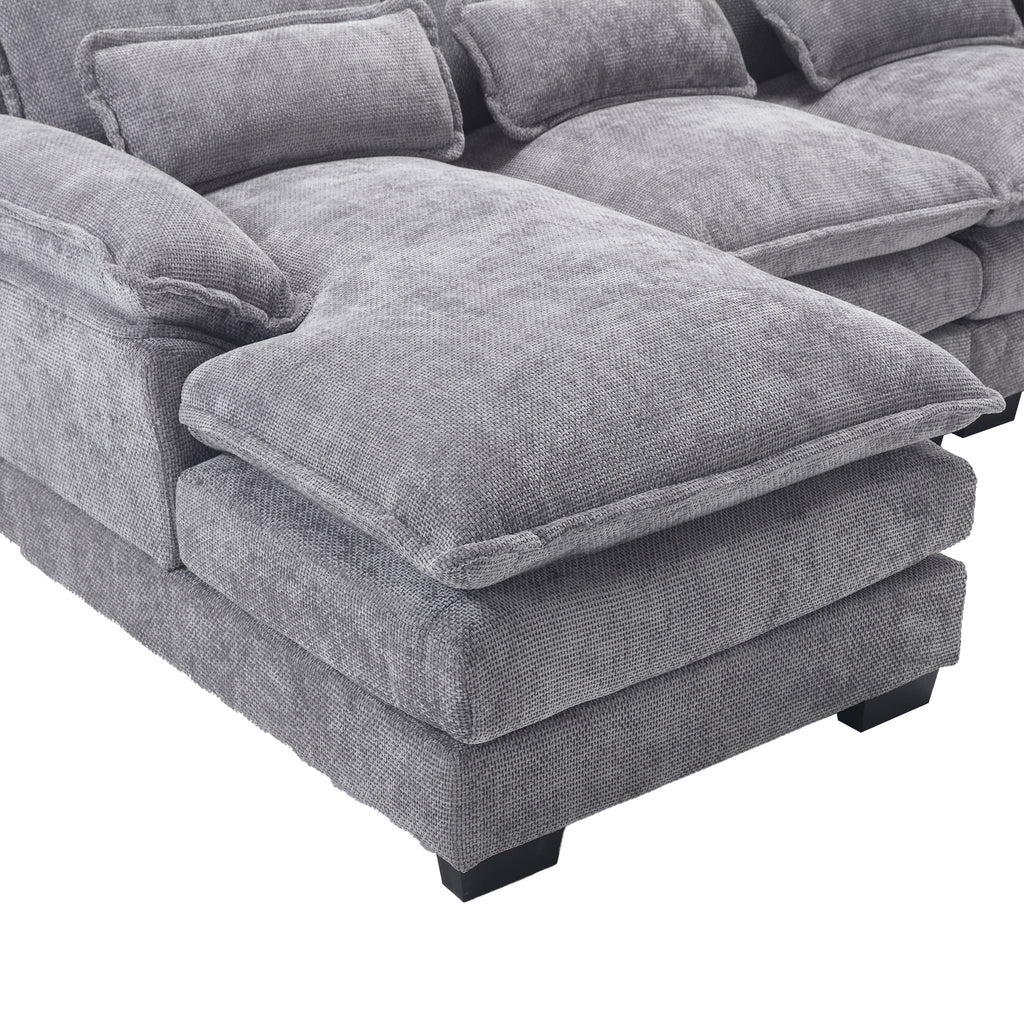 UNITED WE WIN Chenille, high quality sponge filling, solid wood frame, oversized four-seater, U-shaped combination sofa