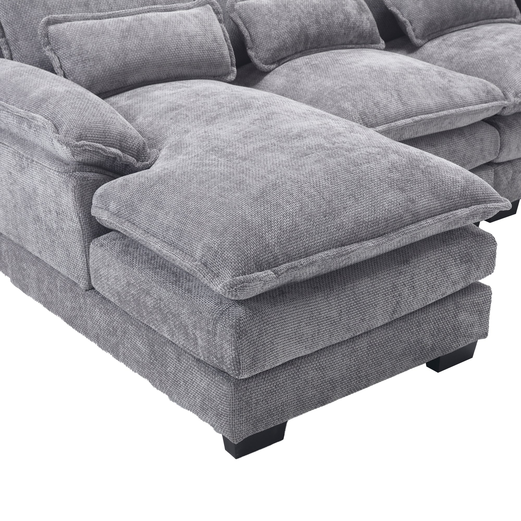 UNITED WE WIN Chenille, high quality sponge filling, solid wood frame, oversized four-seater, U-shaped combination sofa