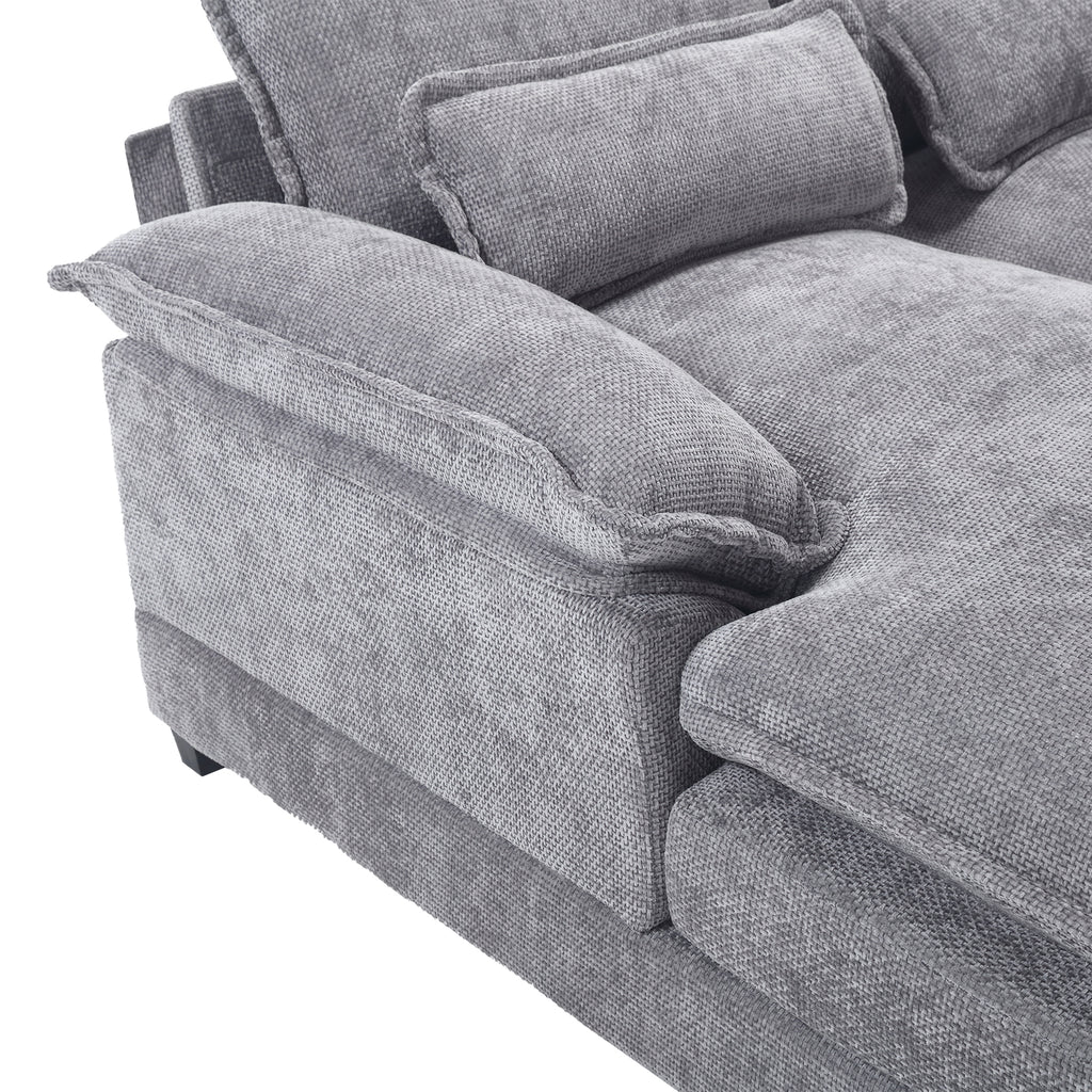 UNITED WE WIN Chenille, high quality sponge filling, solid wood frame, oversized four-seater, U-shaped combination sofa
