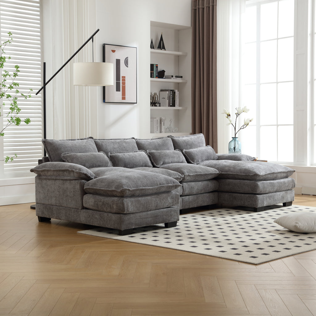 UNITED WE WIN Chenille, high quality sponge filling, solid wood frame, oversized four-seater, U-shaped combination sofa