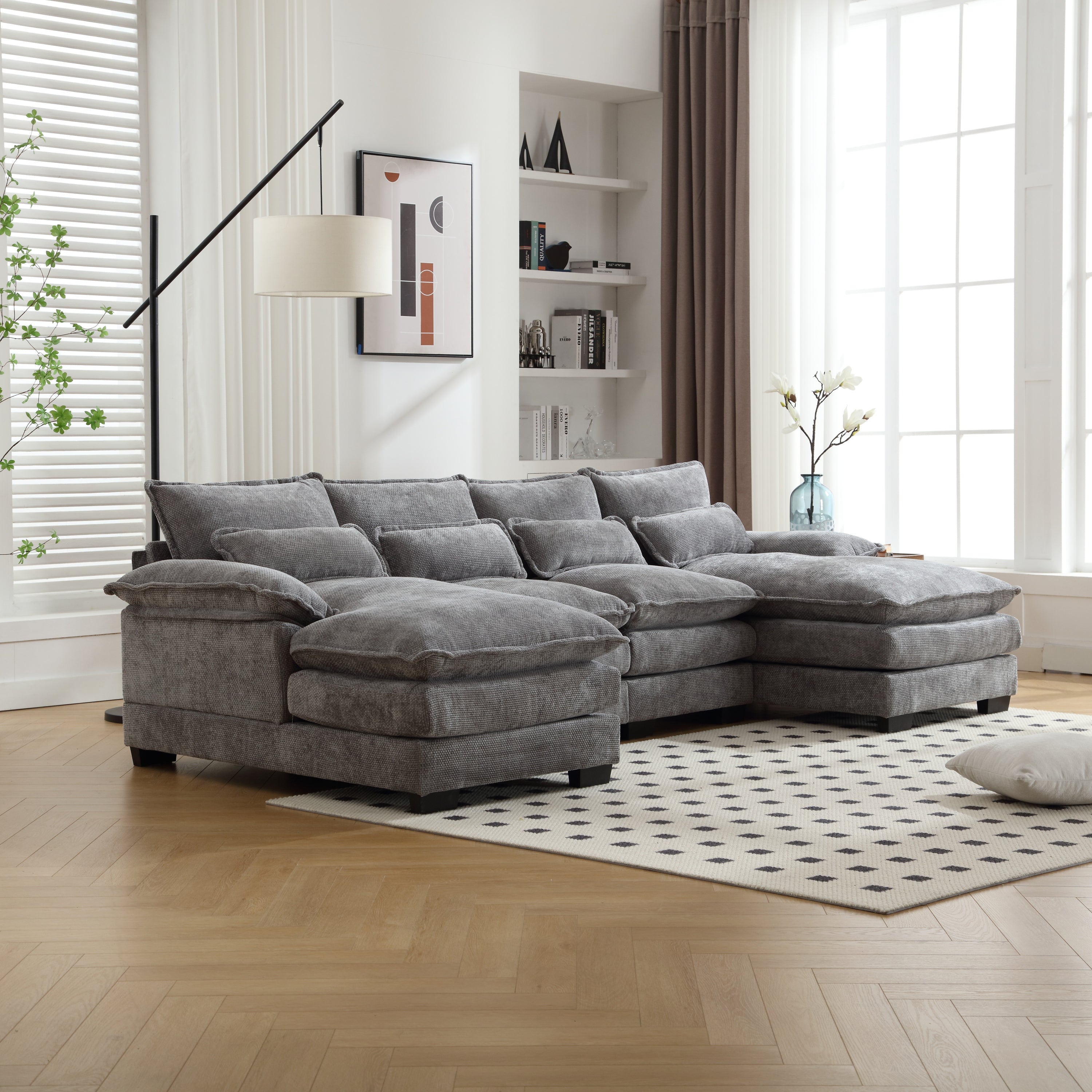 UNITED WE WIN Chenille, high quality sponge filling, solid wood frame, oversized four-seater, U-shaped combination sofa