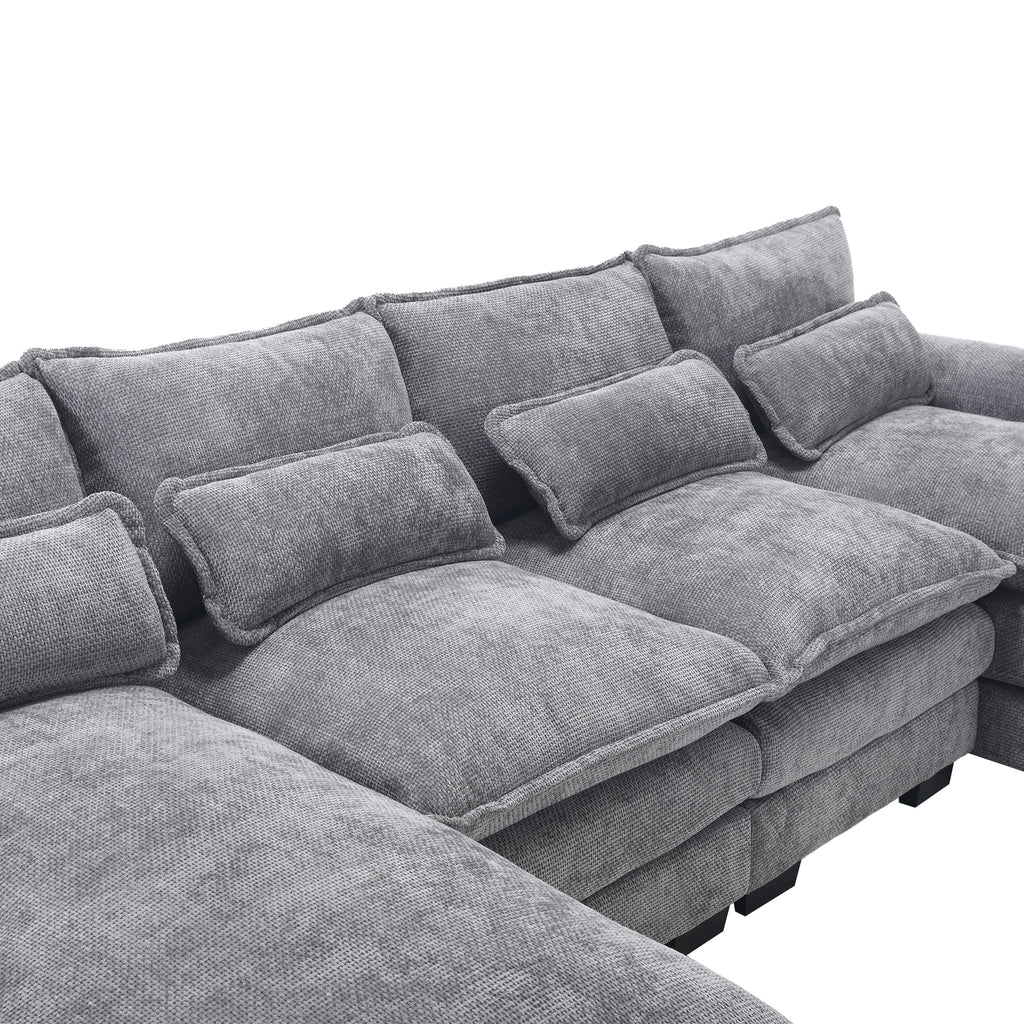 UNITED WE WIN Chenille, high quality sponge filling, solid wood frame, oversized four-seater, U-shaped combination sofa