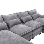 UNITED WE WIN Chenille, high quality sponge filling, solid wood frame, oversized four-seater, U-shaped combination sofa