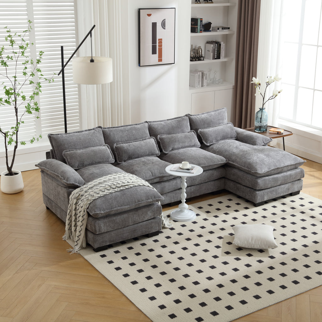 UNITED WE WIN Chenille, high quality sponge filling, solid wood frame, oversized four-seater, U-shaped combination sofa