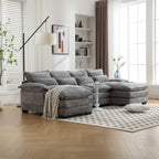 UNITED WE WIN Chenille, high quality sponge filling, solid wood frame, oversized four-seater, U-shaped combination sofa